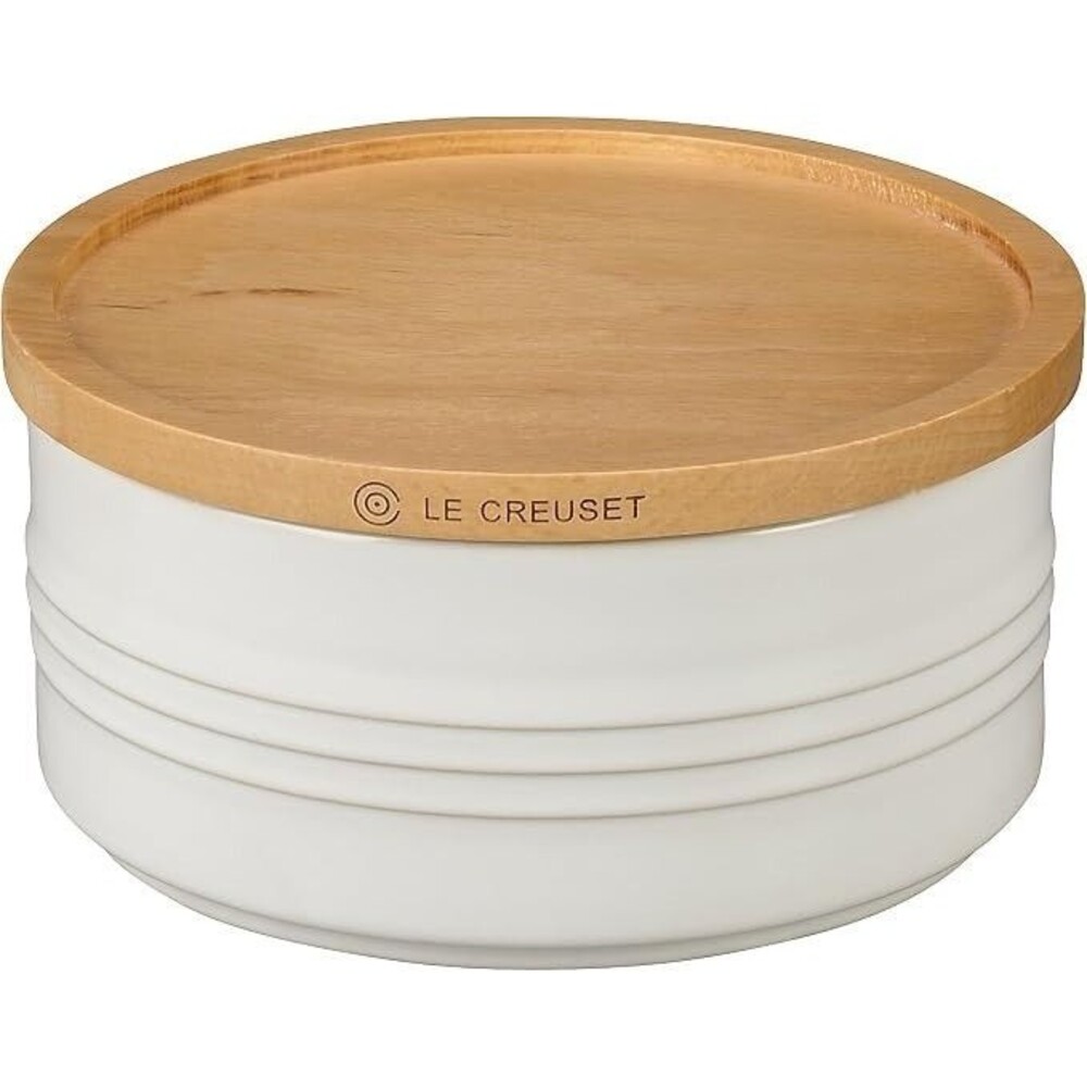 Le Creuset Stoneware Small Canister with Wood Lid 23 oz 680 ml White NEW NIB